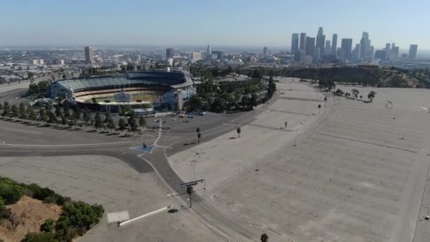 Los Angeles Downtown Dodger Stadium Aerial Shot Forward Tilt Paking — Stock Video