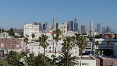 Los Angeles Skyline ve Palm Trees Lafayette Park Havadan Vuruldu