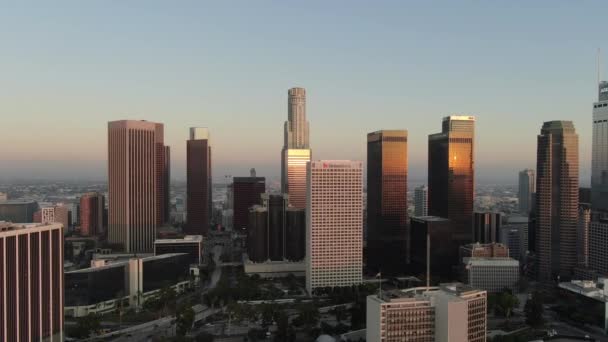 Los Angeles Downtown Skyscrapers Sunset Aerial Shot West Side Left — стокове відео