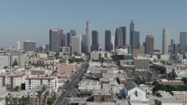 Hiperlapse Hava Çekimi Los Angeles şehir merkezinden Westlake Zaman Geçidi 'nden Skyline