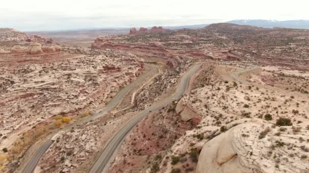 Aerial Shot Highway Mile Canyon Arches National Park Utah — Vídeo de stock