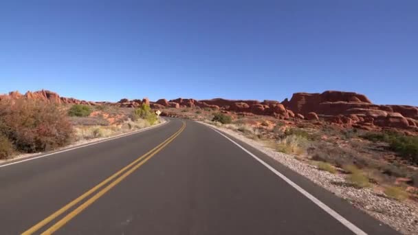 Arches National Park Driving Template Utah Usa Eldhärd — Stockvideo