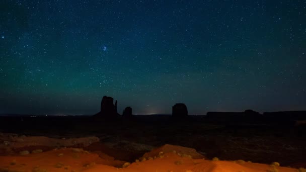 Monument Valley Vintergatan Galaxy Resa Sig Vinter Himmel Sydväst Usa — Stockvideo