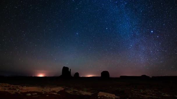 Monument Valley Milchstraße Galaxie Aufstieg Winterhimmel Südwest Usa — Stockvideo