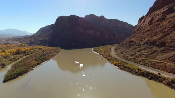 Hösten Foliage Sal Bergen Moab Utah Antenn Skott — Stockvideo