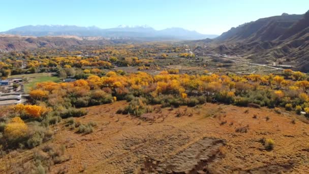 Folhagem Outono Montanhas Sal Moab Utah Aerial Shot — Vídeo de Stock