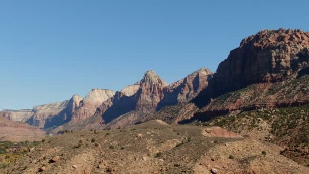 Zion National Park Cliff Mountains Utah Luftbild Teleaufnahmen Außerhalb Des — Stockvideo