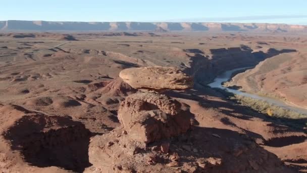 Mexico Hat Aerial Shot San Juan River Utah Usa — стоковое видео