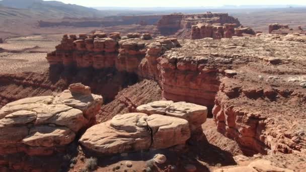 Valley Gods Aerial Shot Rock Formation Desert Utah — Stockvideo