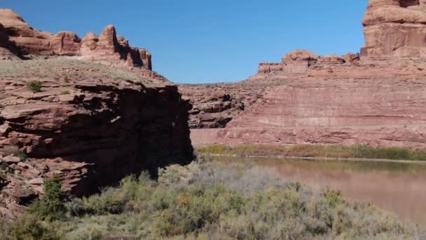 Grand Canyon Upriver Aerial Shot Colorado River Gold Bar Canyon — Αρχείο Βίντεο