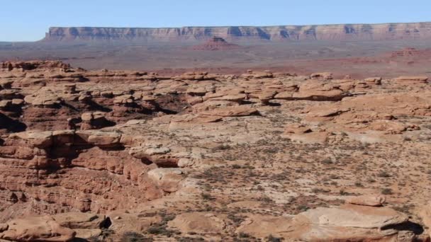 Valley Gods Aerial Shot Rock Formation Desert Utah — Stockvideo