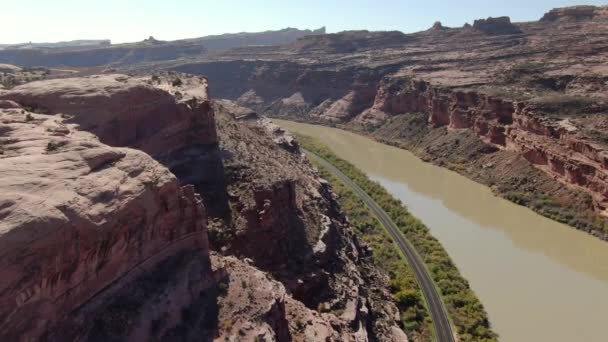 Grand Canyon Upriver Antenn Skott Colorado River Poison Spider Mesa — Stockvideo