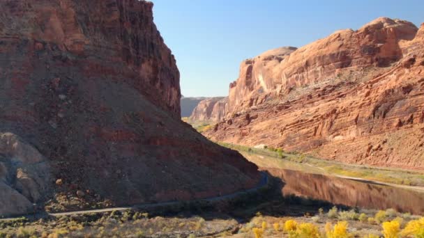 Grand Canyon Upriver Colorado River Autunno Fogliame Aereo Utah — Video Stock