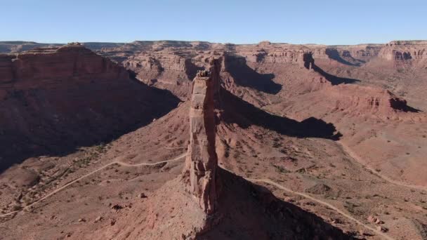 Valley Gods Towering Rock Bildning Antenn Skott Flyga Över Framåt — Stockvideo