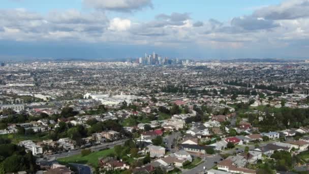 Aerial Telephoto Shot Los Angeles Downtown City View Baldwin Hills — стокове відео