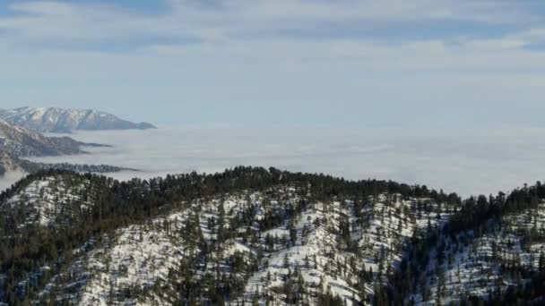 Воздушный Кадр Покрытых Снегом Вершин Зимних Гор Облаков Калифорнии Назад — стоковое видео