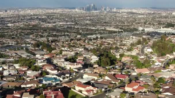 Aerial Telephoto Shot Los Angeles Downtown City View Baldwin Hills — Stock video