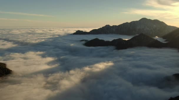 Coucher Soleil Céleste Dessus Mer Des Nuages Plan Aérien Retour — Video