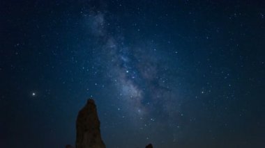 Perseid Meteor Sağanağı Samanyolu Trona Zirveleri üzerinde Kaya oluşumu Kaliforniya Günbatımından Gece Kulesine