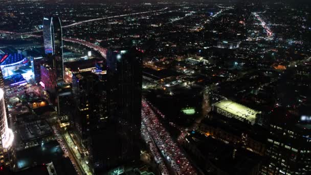 ロサンゼルスダウンタウン110号線高速道路夜間交通時間 Lapse California — ストック動画
