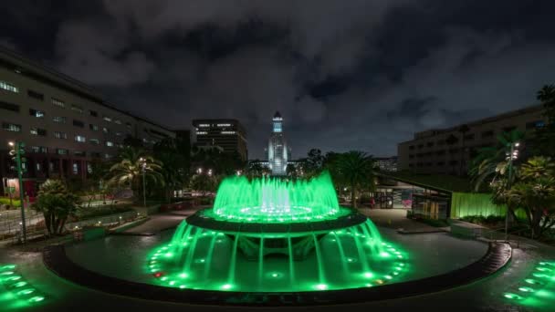 Gran Parque Los Ángeles Fuente Agua Iluminación Ayuntamiento Time Lapse — Vídeos de Stock