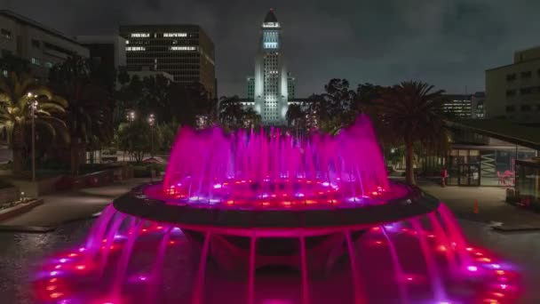 Λος Άντζελες Δημαρχείο Από Grand Park Water Fountain Time Lapse — Αρχείο Βίντεο