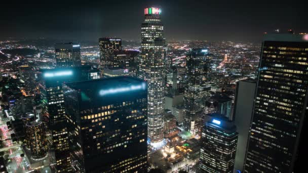 Los Angeles Downtown Financial District Night Cityscape Time Lapse California — Vídeos de Stock