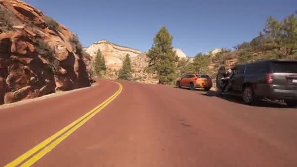 Zion Nationalpark Körmall Checkerboard Mesa Carmel Highway Utah — Stockvideo