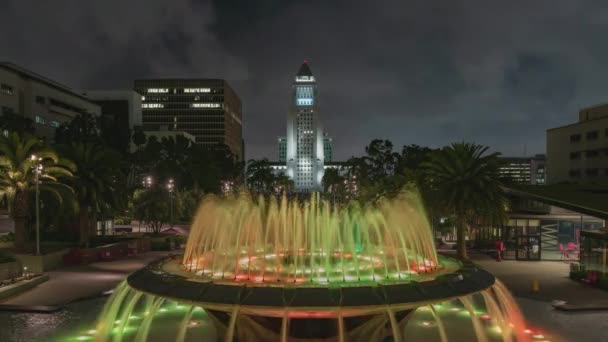 Λος Άντζελες Δημαρχείο Από Grand Park Water Fountain Time Lapse — Αρχείο Βίντεο