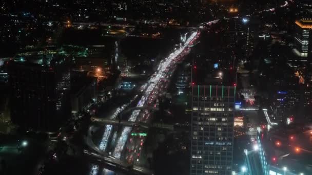 Los Angeles Downtown 110 Snelweg Uitwisseling Nacht Verkeer Tijd Verstrijken — Stockvideo