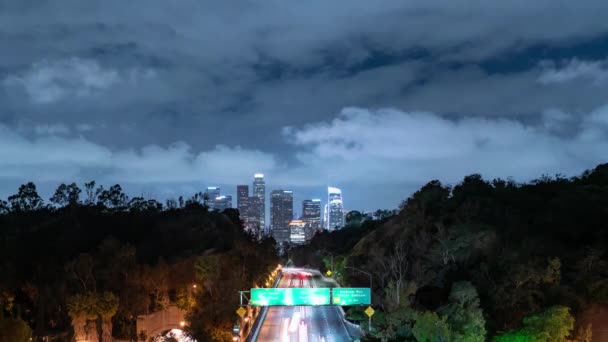 Los Angeles Downtown Grand View Point Time Lapse Freeway Traffic — Stock video