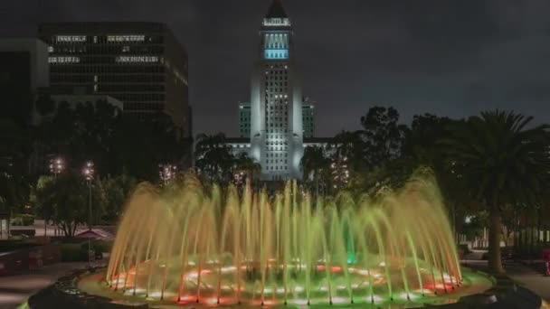 Los Angeles City Hall Grand Park Water Fountain Time Lapse — Stock Video