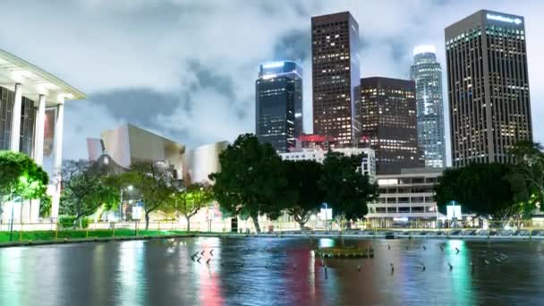 Los Angeles Downtown Skyline Water Reflections Time Lapse Tilt — Stock video