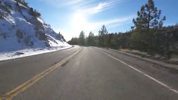 Winter Snow Mountain Highway Hyperlapse Tiempo Conducción Lapso California — Vídeo de stock