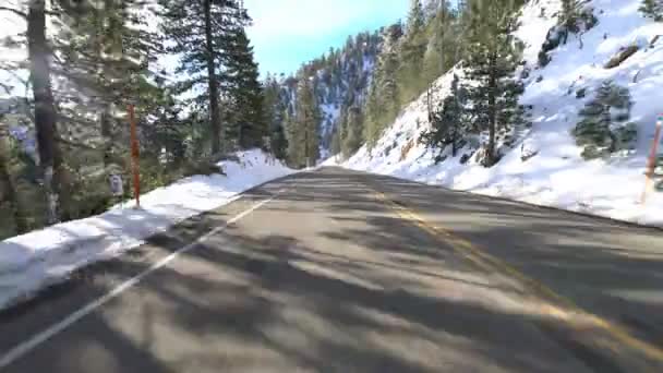 Winter Snow Mountain Highway Driving Plate Rückansicht Kalifornien Usa — Stockvideo