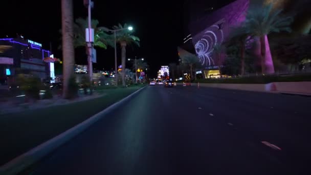 Las Vegas Strip Driving Plate Southbound Night Harmon Ave Nevada — Stock Video