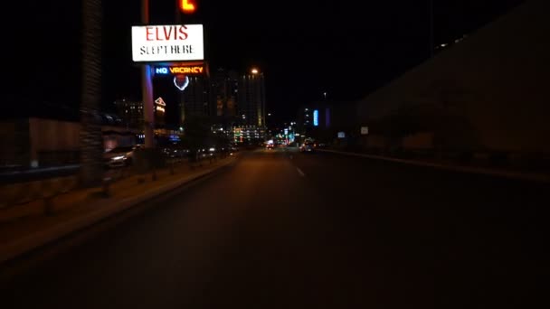 Las Vegas Blvd Downtown Driving Plate Southbound Noite Ogden Ave — Vídeo de Stock