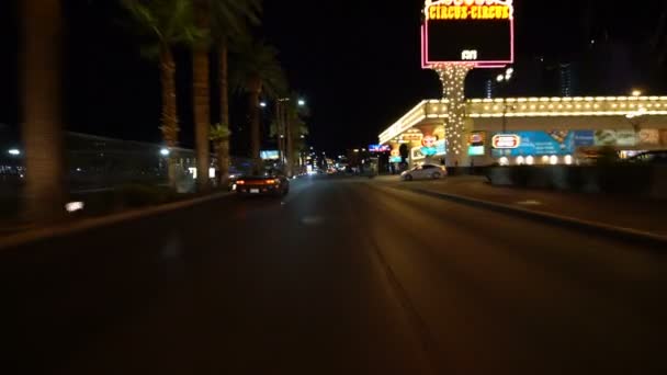 Las Vegas Strip Körplatta Söderut Natten Circus Circus Nevada Usa — Stockvideo
