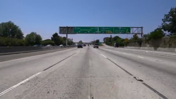 Los Angeles Santa Monica Freeway Westbound Interchange Driving Plate California — Video Stock