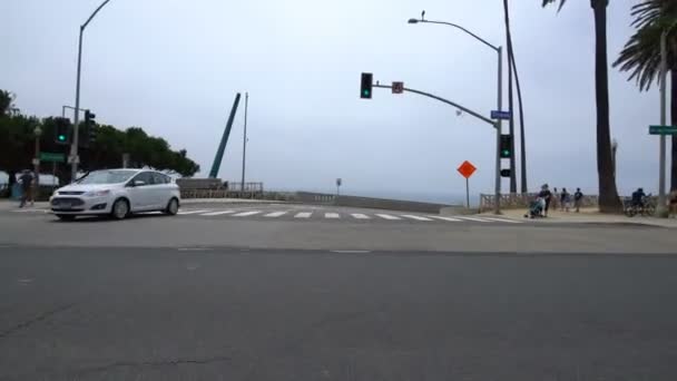 Santa Monica California Incline Pacific Coast Highway Sürücü Plakası Kaliforniya — Stok video