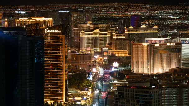 Las Vegas Strip Luchttijd Lapse Van Hotel Casino Nachts Nevada — Stockvideo