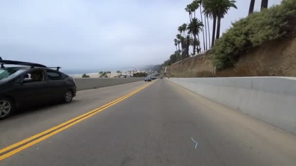 Santa Monica Kalifornien Steigung Zum Pacific Coast Highway Driving Plate — Stockvideo
