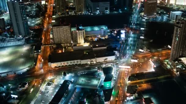Las Vegas Strip Skyline Aerial Time Lapse Cityscape Noche Nevada — Vídeos de Stock