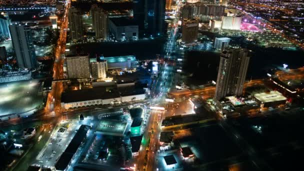 Las Vegas Strip Skyline Aerial Time Upływ Miejskiego Krajobrazu Nocy — Wideo stockowe