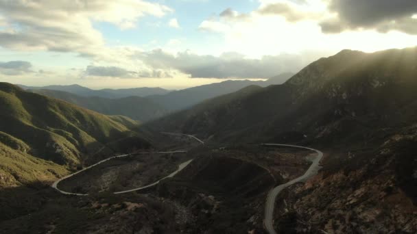 Aerial Shot Rays Sunlight Winding Mountain Road Right California Usa Stock Footage
