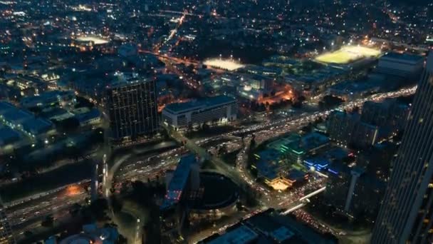 Los Angeles Belvárosában Sunset Éjszakai Forgalom Időeltolódás Kaliforniában Usa Tilt — Stock videók