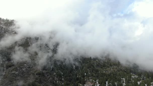 冬季山林正中在云彩上空的空翻 — 图库视频影像