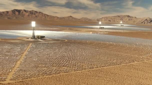 Největší Sluneční Tepelné Elektrárny Světě Západ Slunce Antény Oddálení Oběžné — Stock video