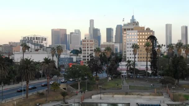 Los Angeles Centro Città Westlake Aerial Telephoto Sunset Elevate — Video Stock