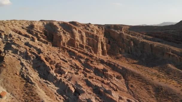 Aerial Shot Sandstone Rock Formation Desert Canyon Back — Stock Video